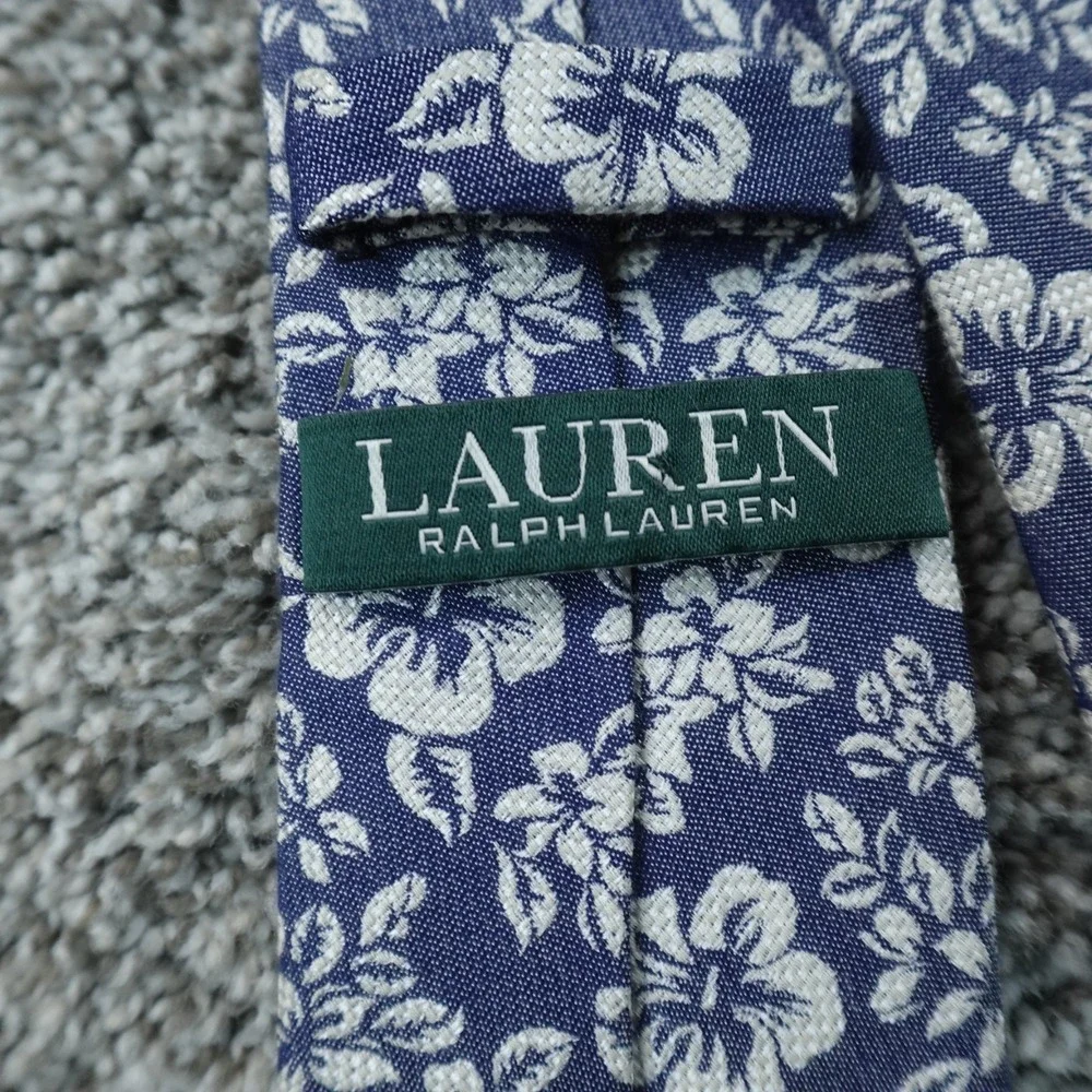 Ralph Lauren Neck Tie Mens Blue Floral Business Work Career Silk Blend Preppy